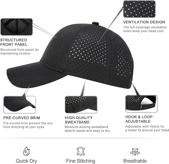 Menn Sommer Justerbar Performance Lue Pustende Snapback Laserperforert Mesh Baseballcaps