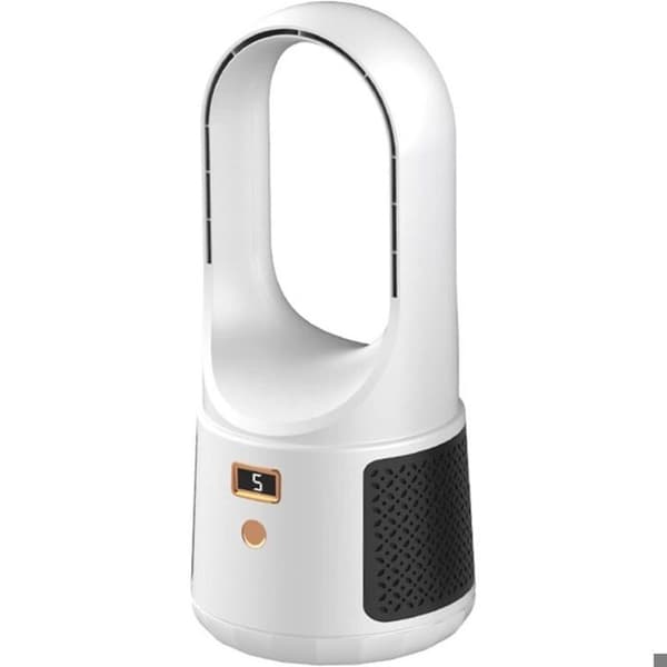 Støjsvag bladløs bordventilator, 6-trins luftkølende ventilator, USB-opladning, hvid