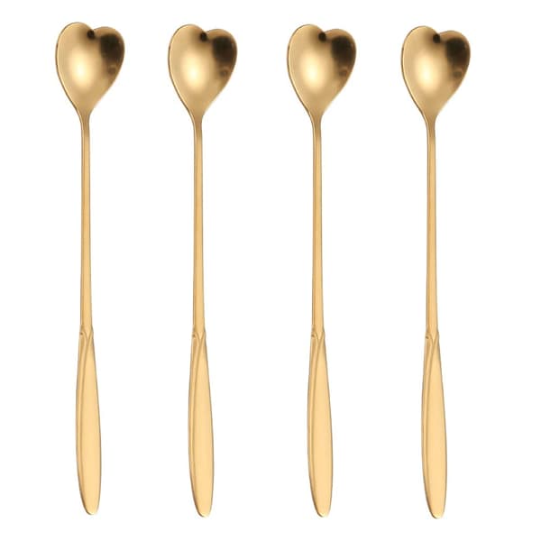 4-delt hjerteformet guld rustfrit stål 7-tommer langhåndtag kaffe- og teske sæt