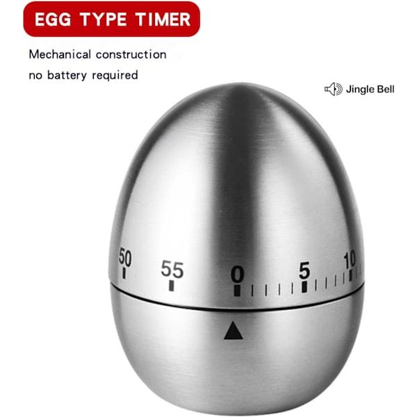 60 minuters äggklocka, kökstimer för matlagning, uppdragbar timer 0-60 minuter, timer för klassrum, visuell timer för barn, mekanisk äggformad timer för