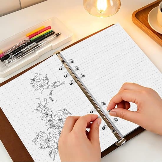 A5 Påfyllningspapper - 6-Ringars Planerinsats - 20,7 x 14,1 cm - Tjockt Prickigt Papper för Bullet Journal - 90 Ark - Krämvitt