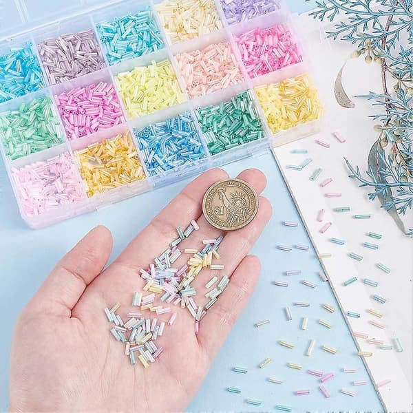 3240 stk. 15 cremefarvede glasbugleperler 6 mm lange rørperler rørfrøperler til håndværk løst pladsfremstillingssæt
