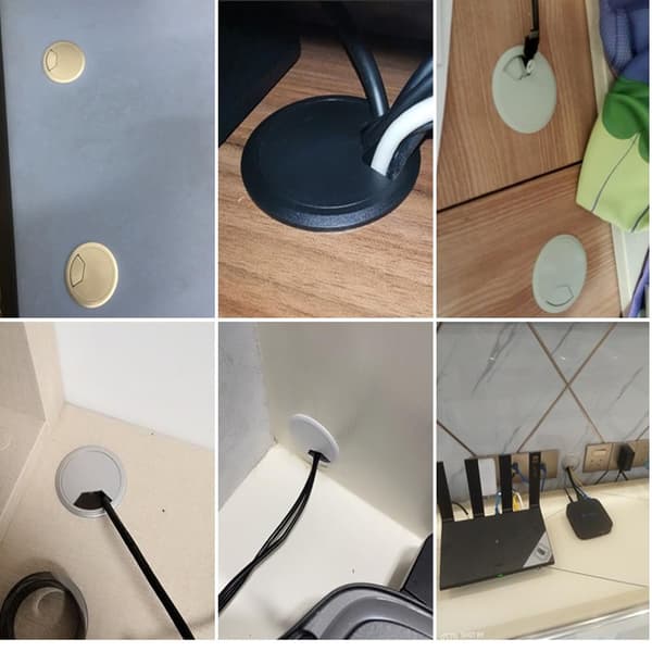 Computerbord Bord Grommet Kabelport Ledningshul Dæksel 6 stk - (Farve: Sort) 50mm