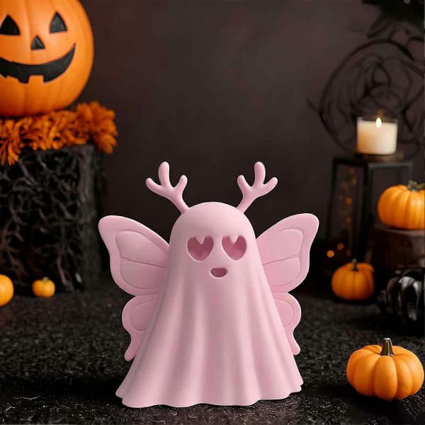 3D-printet Halloween Spøgelsesfigur - Lyserøde Sommerfuglevinger - til Hylde Kaminbord Indretning Pink