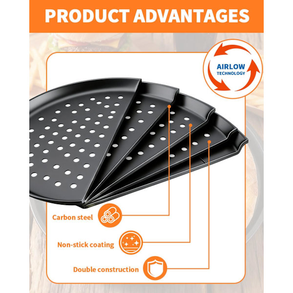 To 12-tommers perforerede non-stick pizzabakker, perforerede bageplader i kulstofstål til ovne, runde bageforme.