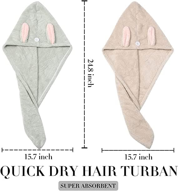 Söt kanin torr hårmössa/ultramjuka hårtorkmössor/mikrofiberhårhandduk. Hårtorkhandduk med knapp/torrt hår (2-pack)
