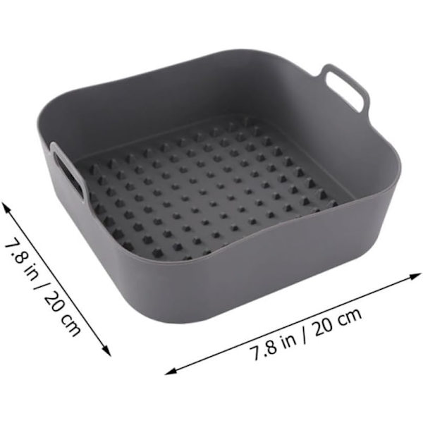 Firkantet gjenbrukbart silikon airfryer ovnstilbehør, grå