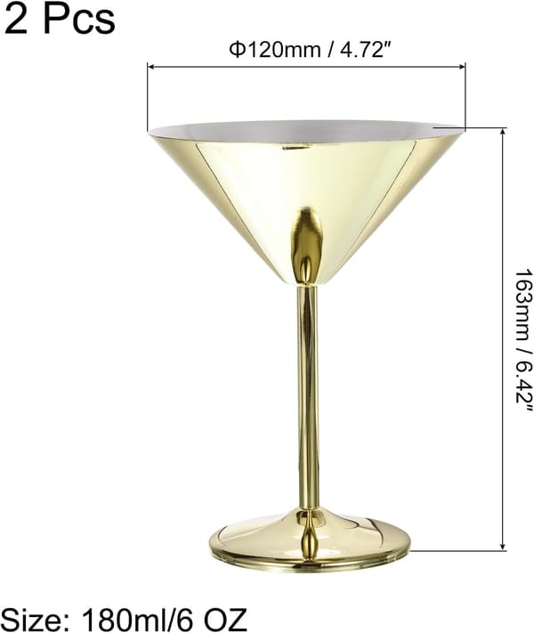 Martini cocktailglas i rustfrit stål 180 ml, brudsikre vinglas til fester osv. 2 stk.