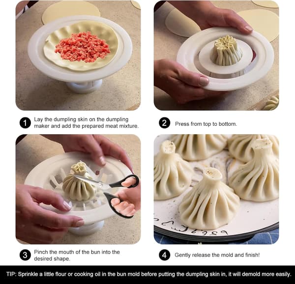 Baozi Maker, 7.09\" Dumpling Momo Ravioli Maker Maskine, Instant Pastry Pie Steamer Bolleform White
