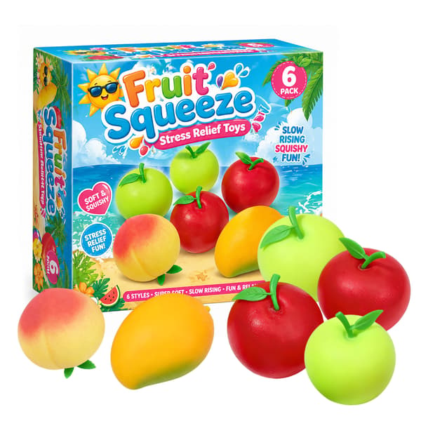 Frugt Squishy Sæt – Fersken, Mango & Grønt Æble | Blødt Stresslegetøj til Klem og Afslapning