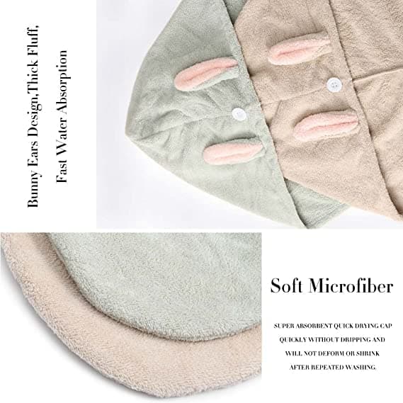 Söt kanin torr hårmössa/ultramjuka hårtorkmössor/mikrofiberhårhandduk. Hårtorkhandduk med knapp/torrt hår (2-pack)