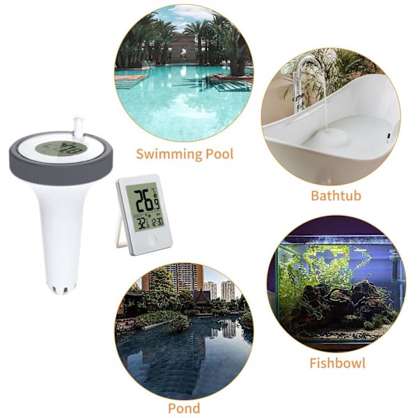 Digitalt trådløst flydende pooltermometer, vandtermometer, indendørs display, udendørs pooltermometersæt, letlæseligt LED-baggrundslys