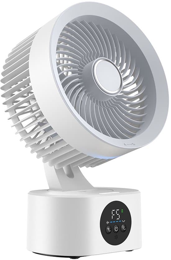 Uppladdningsbar bordsfläkt med röststyrning - Tyst luftcirkulator med timer - Skrivbordsfläkt med lång batteritid - Smart USB-fläkt för sovrum och kontor