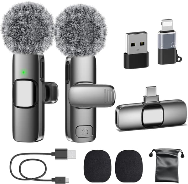 USB C Mini Mikrofon til iPhone 16/15/14/Android, Trådløs Lavalier Mikrofon med Støjreduktion, Reversmikrofon til Vlog YouTube TikTok Optagelse