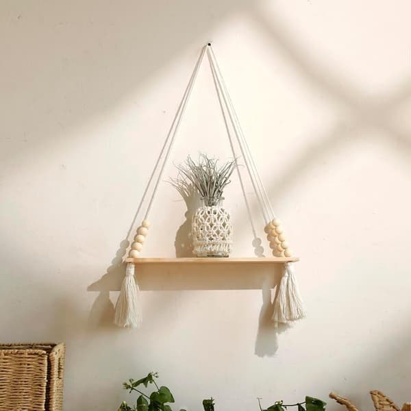 2-pack Träväggfästen - Macrame Hängande Växtställ med Tofsar