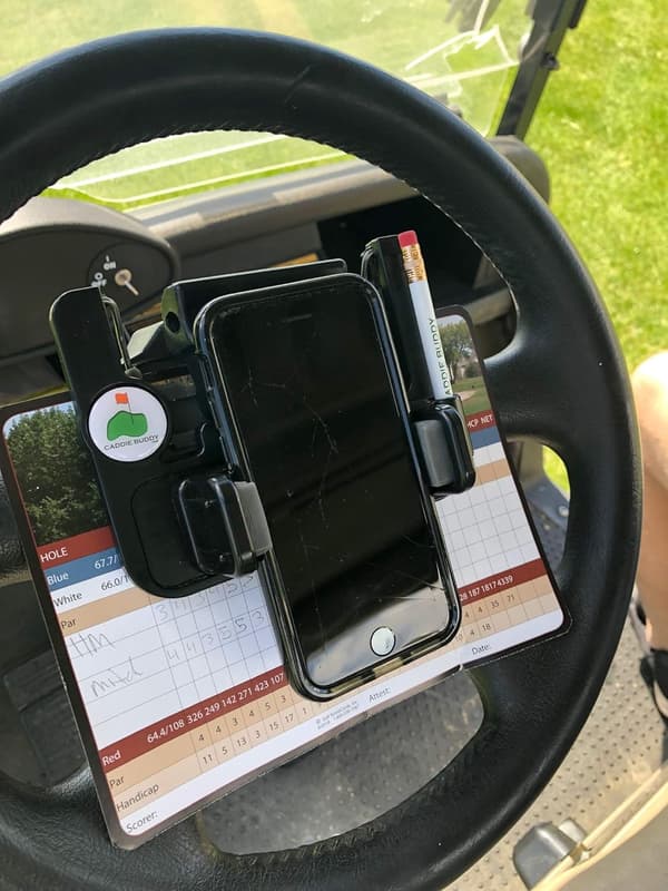 Telefonhållare för golfbilens ratt/Scorecard Pro