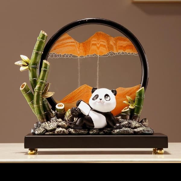 Panda Statue Quicksand Decor Dynamisk Sandskulptur Flydende Sandmaleri til Bogreoler Skrivebordsdekoration, Orange