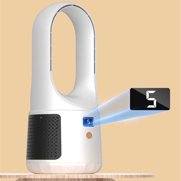 Støjsvag bladløs bordventilator, 6-trins luftkølende ventilator, USB-opladning, hvid