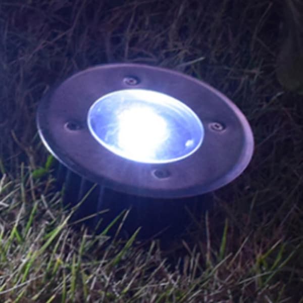 DOITOOL Flade Solcellelamper Udendørs Sti: 4 STK Lamper Udendørs Vandtætte Solcelle Jordlamper - Solcelle Disklys til Sti, Gård, Plæne