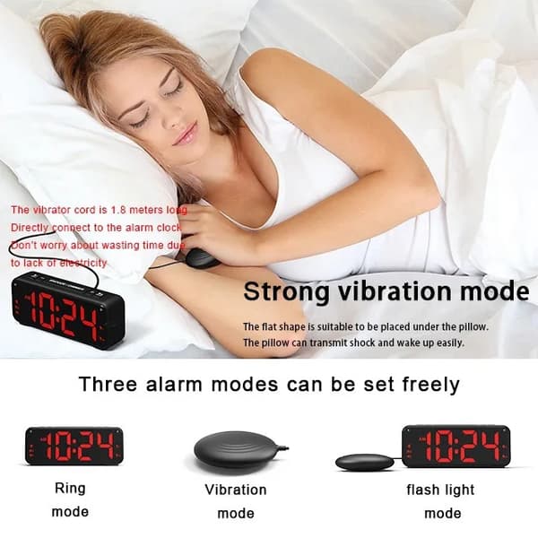Sengevibrator Dobbelt Vækkeur 6,5 Tommer Stort til Tunge Sovende i Soveværelser