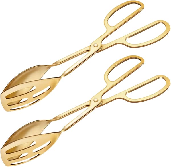 2 pakker guldbuffettænger til køkkenmadlavning, salattænger i rustfrit stål til servering til bryllupsfestcatering (guld)