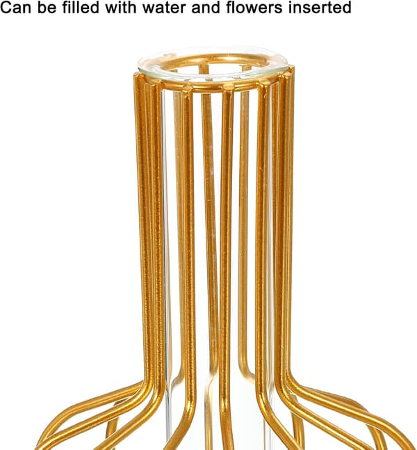 PATIKIL Metallställ Klar Vas, 2-pack Provrör Glas Blomvas Konst Växtbehållare Vinflaskstil för Hemmakontor Bröllopsinredning, Guld