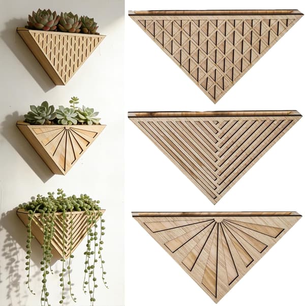 Boho Geometrisk Väggplanterare i Trä, Triangel Vägghängd Vas för Torkade Blommor, Modern Minimalistisk Träväggkonstdekor för Hem, Vardagsrum, Sovrum