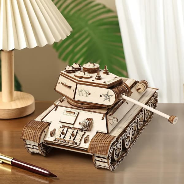 3D Træpuslespil til voksne, DIY Tankmodel, Kreativ Samlemodel til voksne, DIY Samlepuslespil, Træhåndværkssæt til juledag