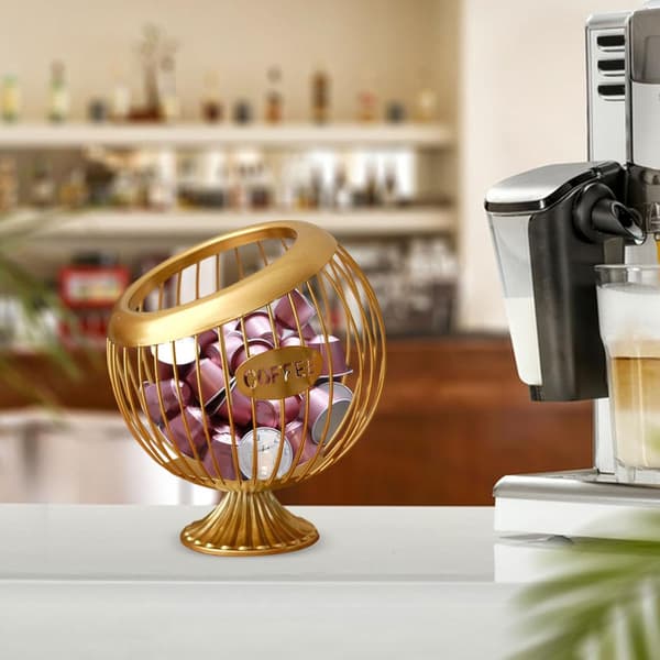 Opbevaringskurv til kaffekapsler, kaffekapselbur til restaurant, guld