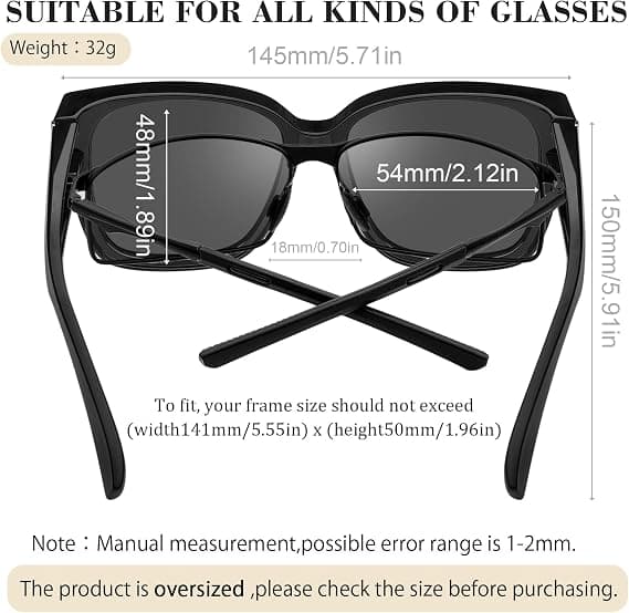 Polariserede solbriller, der passer over briller til kvinder uv400 Square Wrap Over Glasses & 3-pak