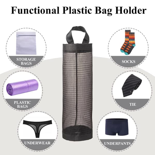 Plastikposeholder, indkøbsposeholder mesh hængende opbevaringspose dispenser (sort 4-pak)