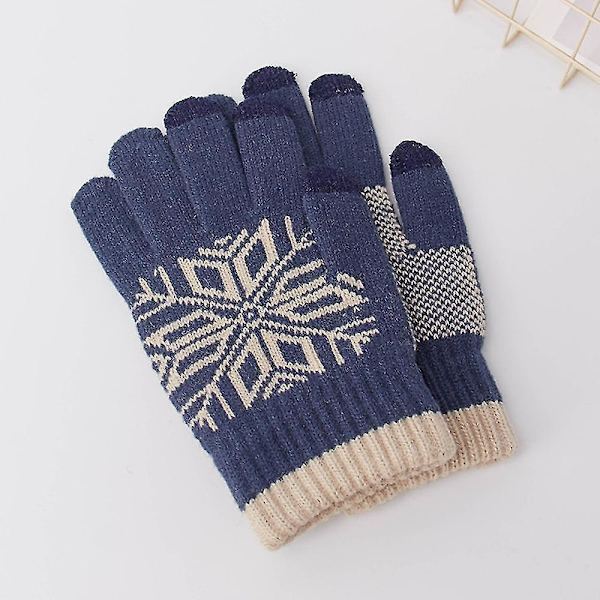 Dame Touch Screen Handsker Varme Uldforede Strikhandsker Elastiske Manchetter Navy Navy