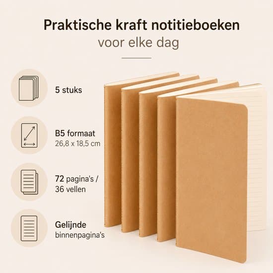 Notatbok – Sett med 5 linjerte kraftnotatbøker – 26,8 x 18,5 cm – Gul – For studier