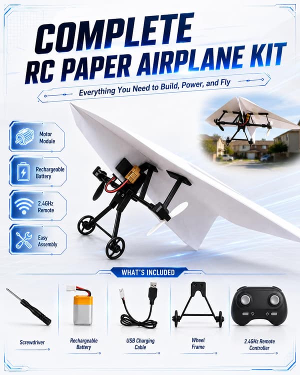 RC Pappersflygplan Motorkit DIY Modellflygplan Startbyggsats med Gyrostabilisator Dubbla Propellrar Vikbar Elektrisk Fjärrkontroll w/ Plane E