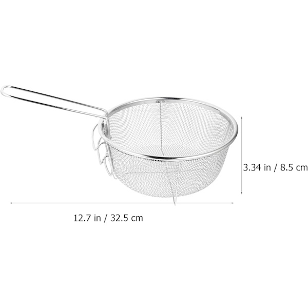 Friturekurv i rustfrit stål, rund trådfriturekurv med foldbart håndtag, til køkkenfriture.