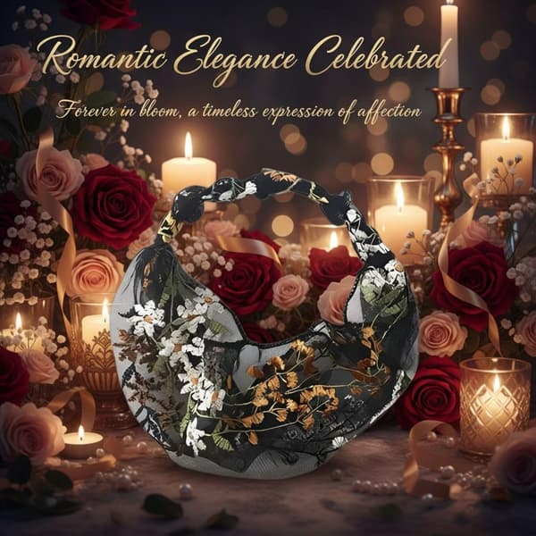 Svart og Champagne Bred Blondehårbøyle for Kvinner, Brodert Blomster Pustende Elastisk Hårtilbehør