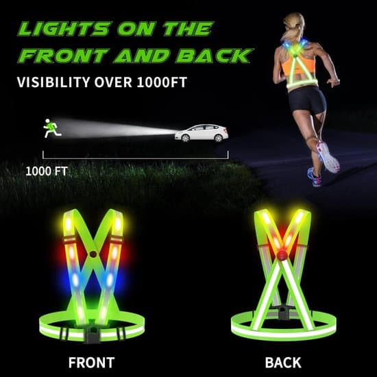 Løbevest - Løbelys - LED Refleksvest - USB-genopladelig Refleksløbevest - Med Sikkerhedslys - Justerbar Størrelse - Elastisk