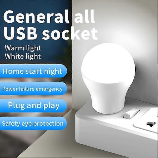 3x USB Plugg Lampe LED Øyebeskyttelse Leselys Datamaskin Mobil Strømlading USB Liten Boklampe Rund Nattlampe