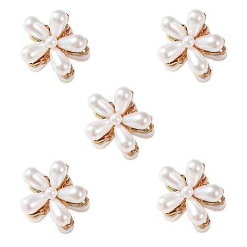5 STK Perleblomst Hårklemmer, Elegante Mini Blomsterkloklemmer for Kvinner og Jenter Hårstyling Tilbehør