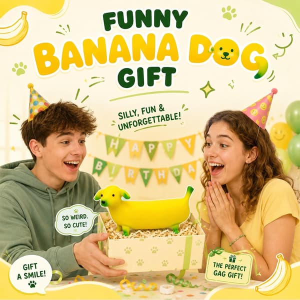 Bananahund Squishy Legetøj, Sandformbar Klemme Fidget Legetøj, Sensorisk Stressbold Holdbart Stræk 6X Squishies Legetøj til Angstlindring, Langsomt Stigende Banan Squ