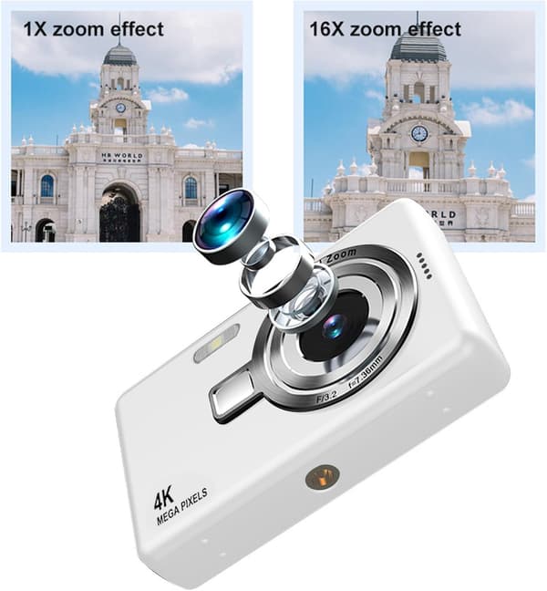 4K digitalkamera sølv med 64 GB kort og OTG-adapter