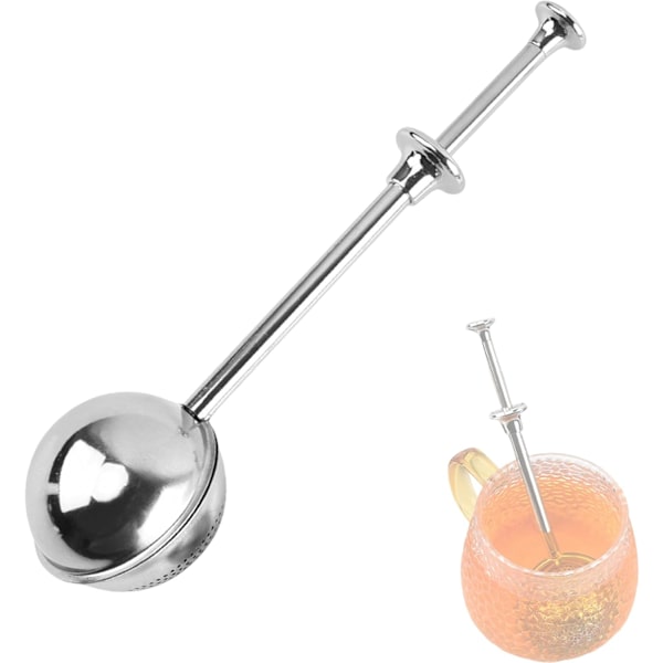 Tekule med langt håndtak i rustfritt stål, te-infuser, te-diffusere, finmasket tekule, tetilbehør, tesett-tilbehør, tefilter, krydderkule