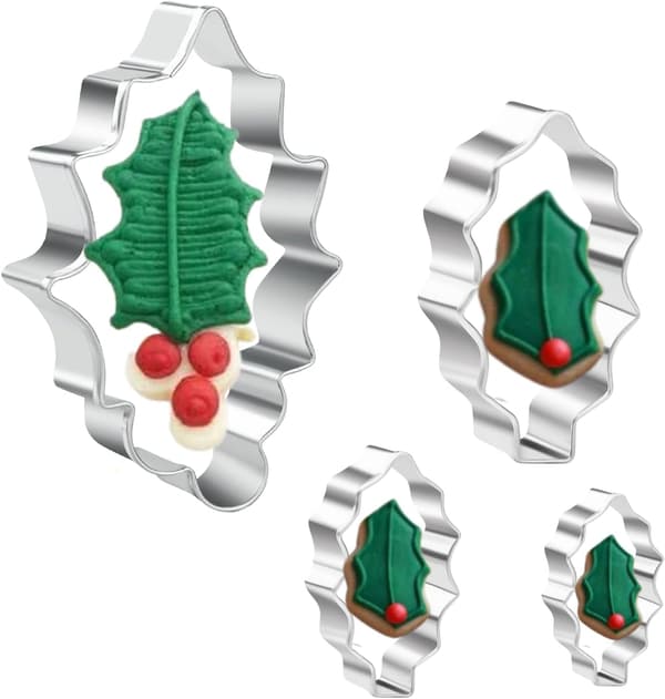 Pepparkaksformar med järneksblad, set med 4 bladformer, kakformar i rostfritt stål.