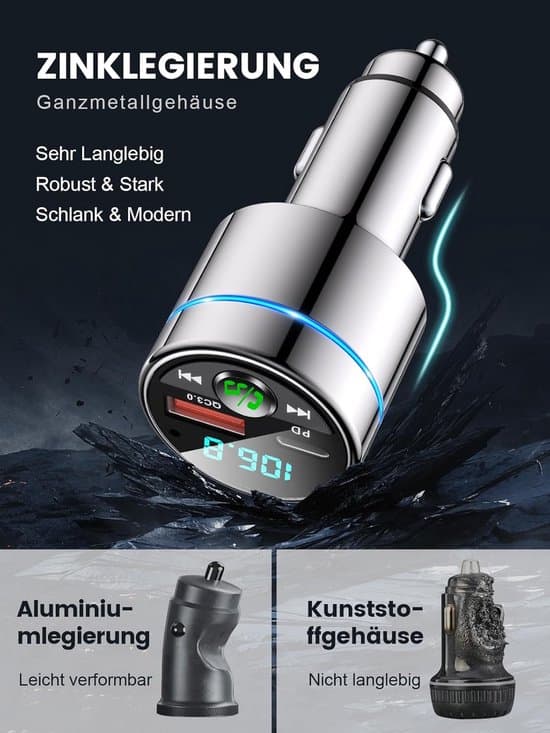Bil FM-sender - Bluetooth 5.3-PD30W & QC3.0 Hurtiglading - Håndfri Anrop med Støyreduksjon - Med Ladeport og Ringlys - Universell