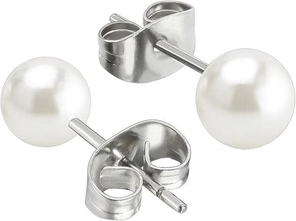 Smykkebutik imiterede perle ørestikker, 5 par, rustfrit stål allergivenligt startersæt, egnet til kvinder.