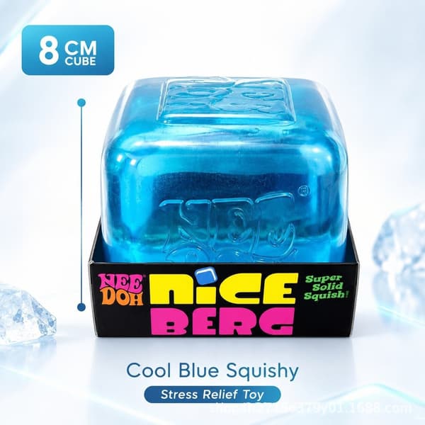 NeeDoh Squishy Cube Leketøy 8cm, Myk Klembar Sensorisk Stresskube, Fidget Leketøy for Angstlindring Stor Blå Rutete Blue