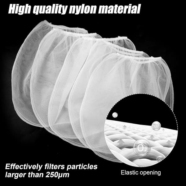 5-pak malingssi-poser, 5-gallon hvide finmaskede malingsfilterposer, elastisk åbning hydroponiske spandfilterposer