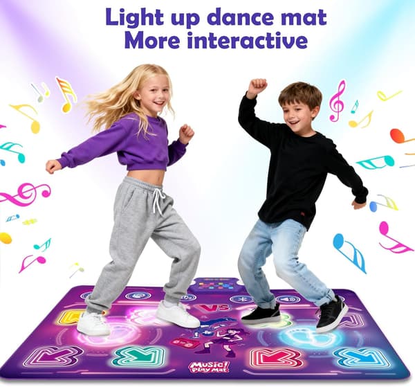 Bluetooth dubbelspelare dansmatta, lysande musikalisk dansplatta med trådlös Bluetooth & LED-lampor, elektronisk dansspelsleksakspresent för barn flickor