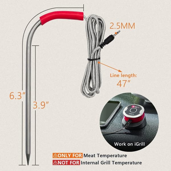 2-pakning erstatningskjøttprobe for Weber Grill og Røyker, Temperaturprobe med probeklips tilbehør