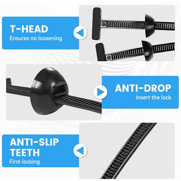 100 styk nylon universal kabelbindere/fastgørelseselementer — nylon kabelbindere, plastik kabel fastgørelsesværktøjer, UV-resistente kabelbindere til biler